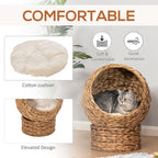 Cat Bed Basket with Cushion - Natural Woven Banana Leaf, Enclosed Cozy Nest for Indoor Cats