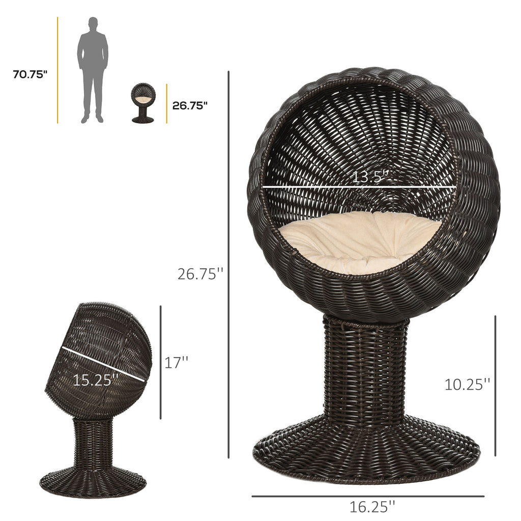 Rotating Cat Bed Pod with Cushion - Woven Egg Chair Design, Cozy Enclosed Basket for Indoor Cats