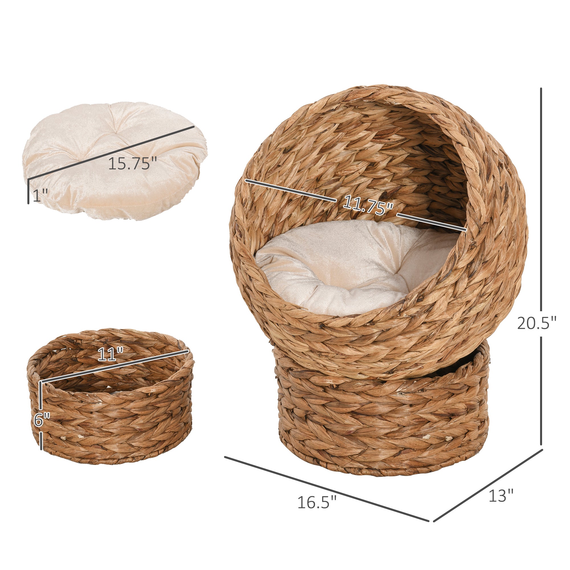 Cat Bed Basket with Cushion - Natural Woven Banana Leaf, Enclosed Cozy Nest for Indoor Cats