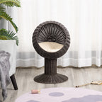 Rotating Cat Bed Pod with Cushion - Woven Egg Chair Design, Cozy Enclosed Basket for Indoor Cats