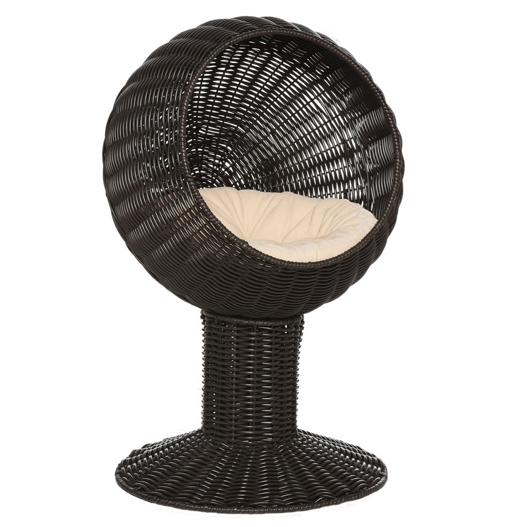 Rotating Cat Bed Pod with Cushion - Woven Egg Chair Design, Cozy Enclosed Basket for Indoor Cats