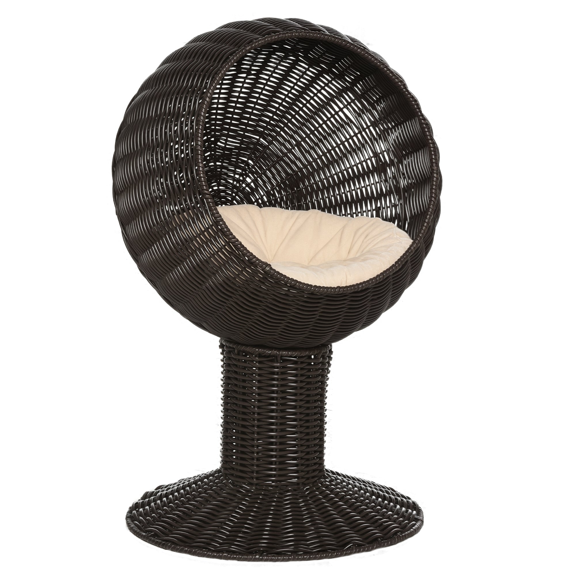 Rotating Cat Bed Pod with Cushion - Woven Egg Chair Design, Cozy Enclosed Basket for Indoor Cats