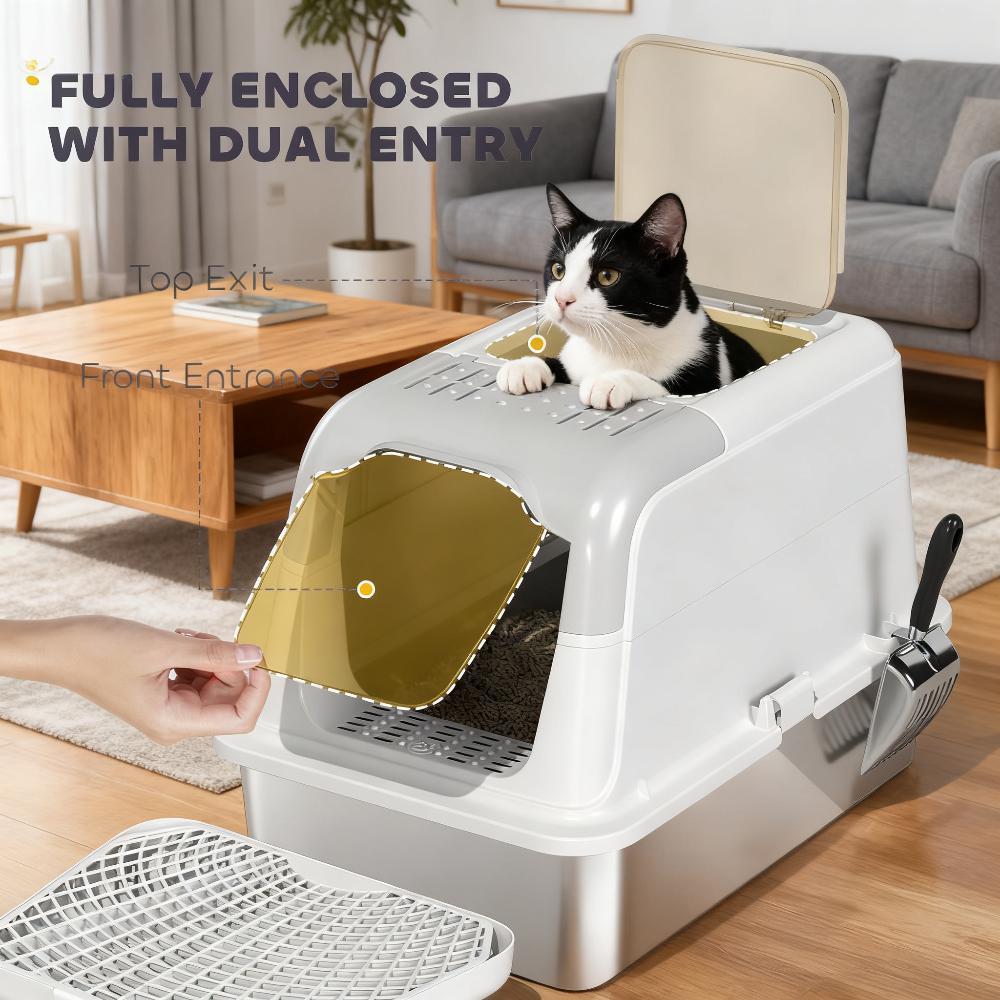Enclosed Cat Litter Box with Scoop & Deodorizer Bag – Odor Control Cat Toilet