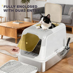Enclosed Cat Litter Box with Scoop & Deodorizer Bag – Odor Control Cat Toilet