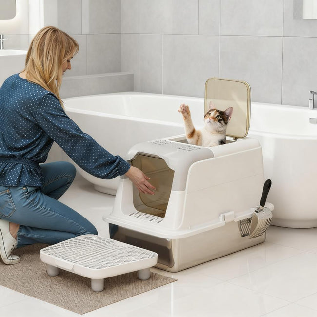 Enclosed Cat Litter Box with Scoop & Deodorizer Bag – Odor Control Cat Toilet Hover Image