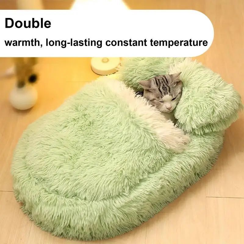 Fluffy Calming Cat Bed with Cover - Ultra Soft Plush, Warm Anti-Slip Nest for Cats & Small Dogs
