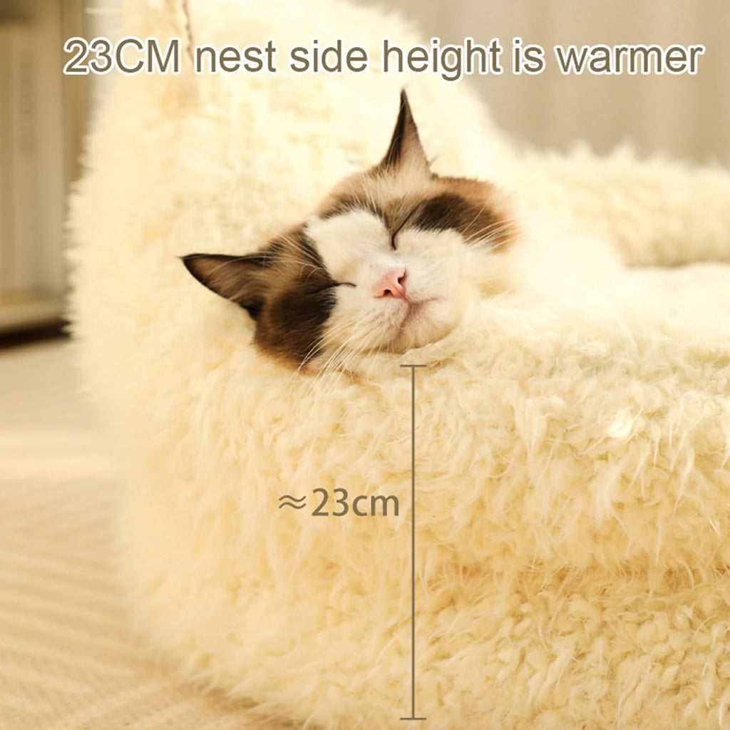Calming Plush Cat Bed with Detachable Cushion – Soft Anti-Slip Pet Nest for Cats & Small Dogs