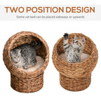 Cat Bed Basket with Cushion - Natural Woven Banana Leaf, Enclosed Cozy Nest for Indoor Cats