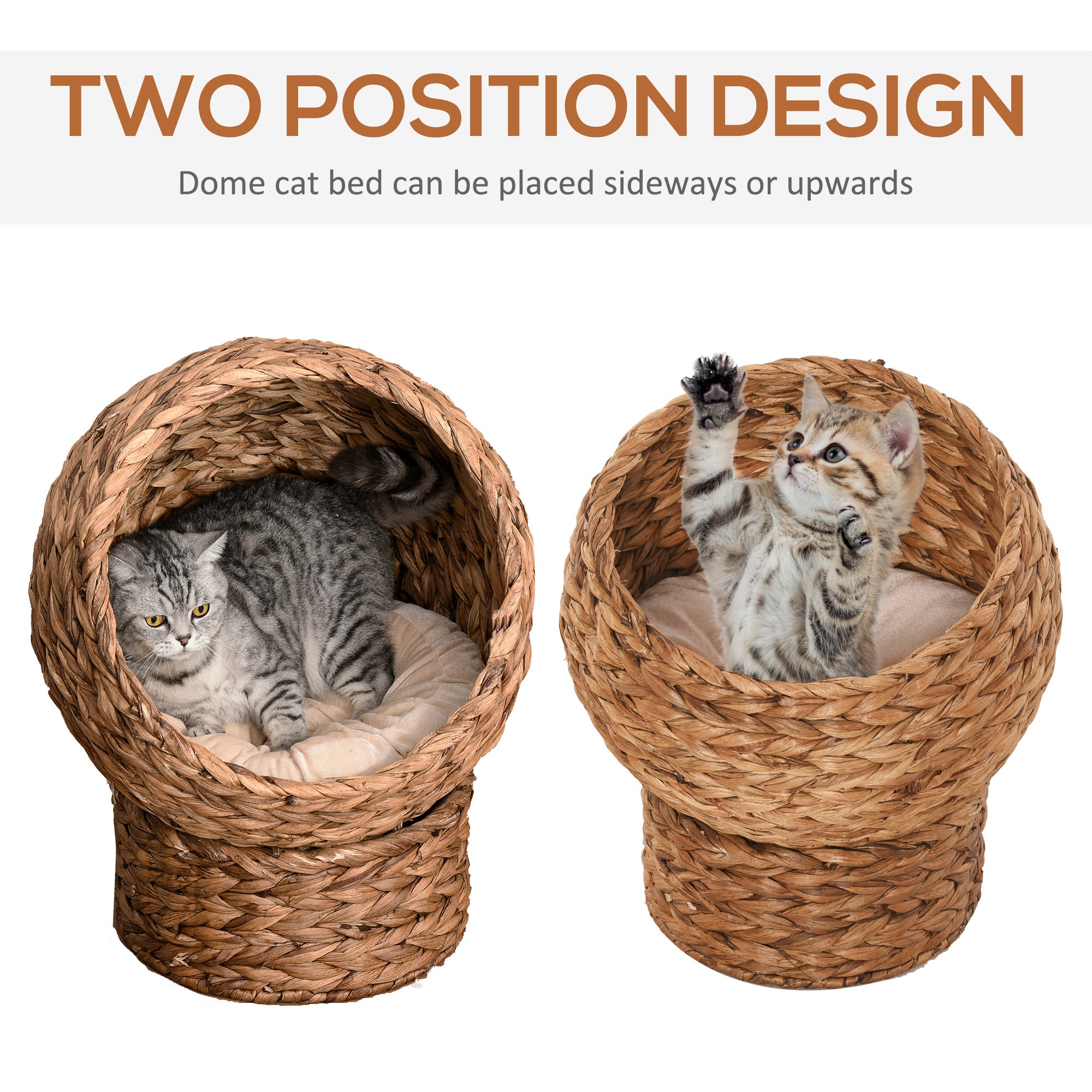 Cat Bed Basket with Cushion - Natural Woven Banana Leaf, Enclosed Cozy Nest for Indoor Cats