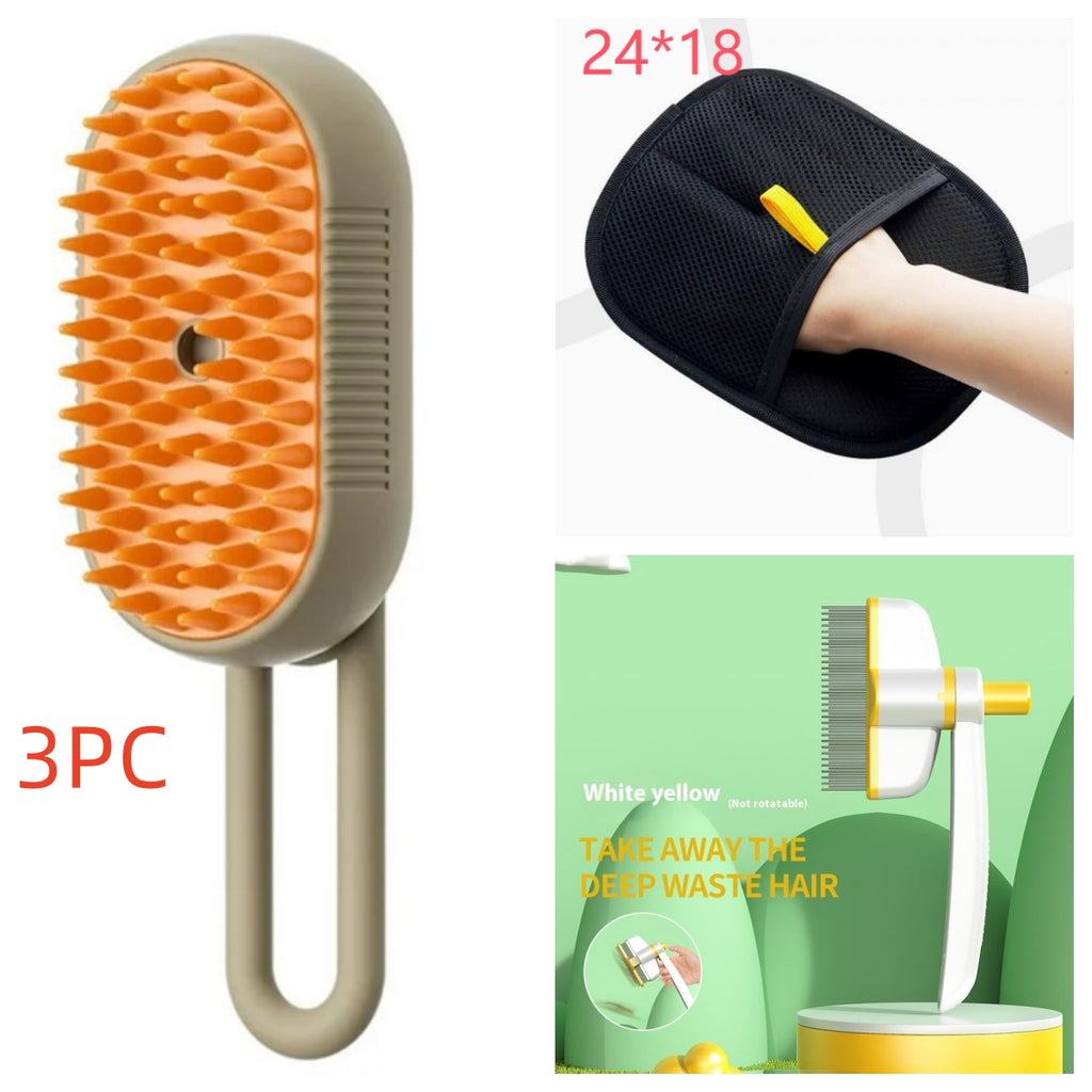 3-in-1 Electric Steam Pet Grooming Brush for Cats & Dogs – Hair Removal & Massage Comb