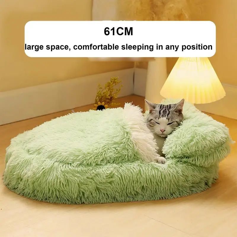 Fluffy Calming Cat Bed with Cover - Ultra Soft Plush, Warm Anti-Slip Nest for Cats & Small Dogs