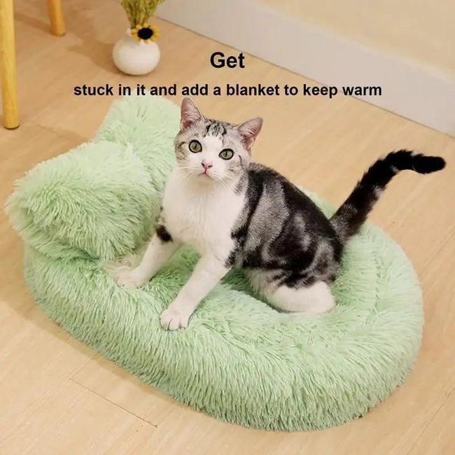 Fluffy Calming Cat Bed with Cover - Ultra Soft Plush, Warm Anti-Slip Nest for Cats & Small Dogs Hover Image