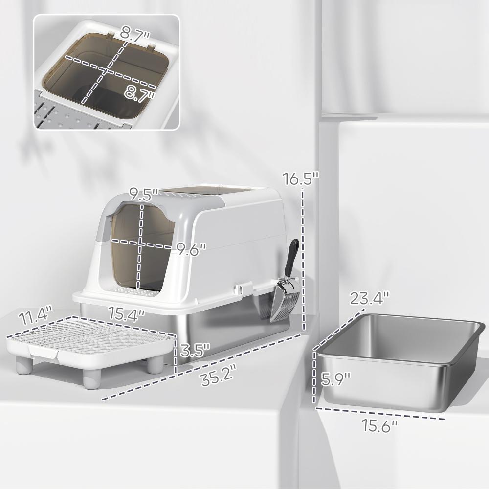 Enclosed Cat Litter Box with Scoop & Deodorizer Bag – Odor Control Cat Toilet