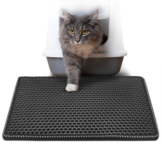 Double Rice Grain Cat Litter Mat, Cat Litter Cleaning Pad, Cat Litter Box Mat, Splash Guard Filter Mat Hover Image