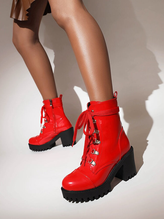 Women's Patent Leather Riding Boots – Chunky Heel Platform Knee High Fashion Boots Main Image