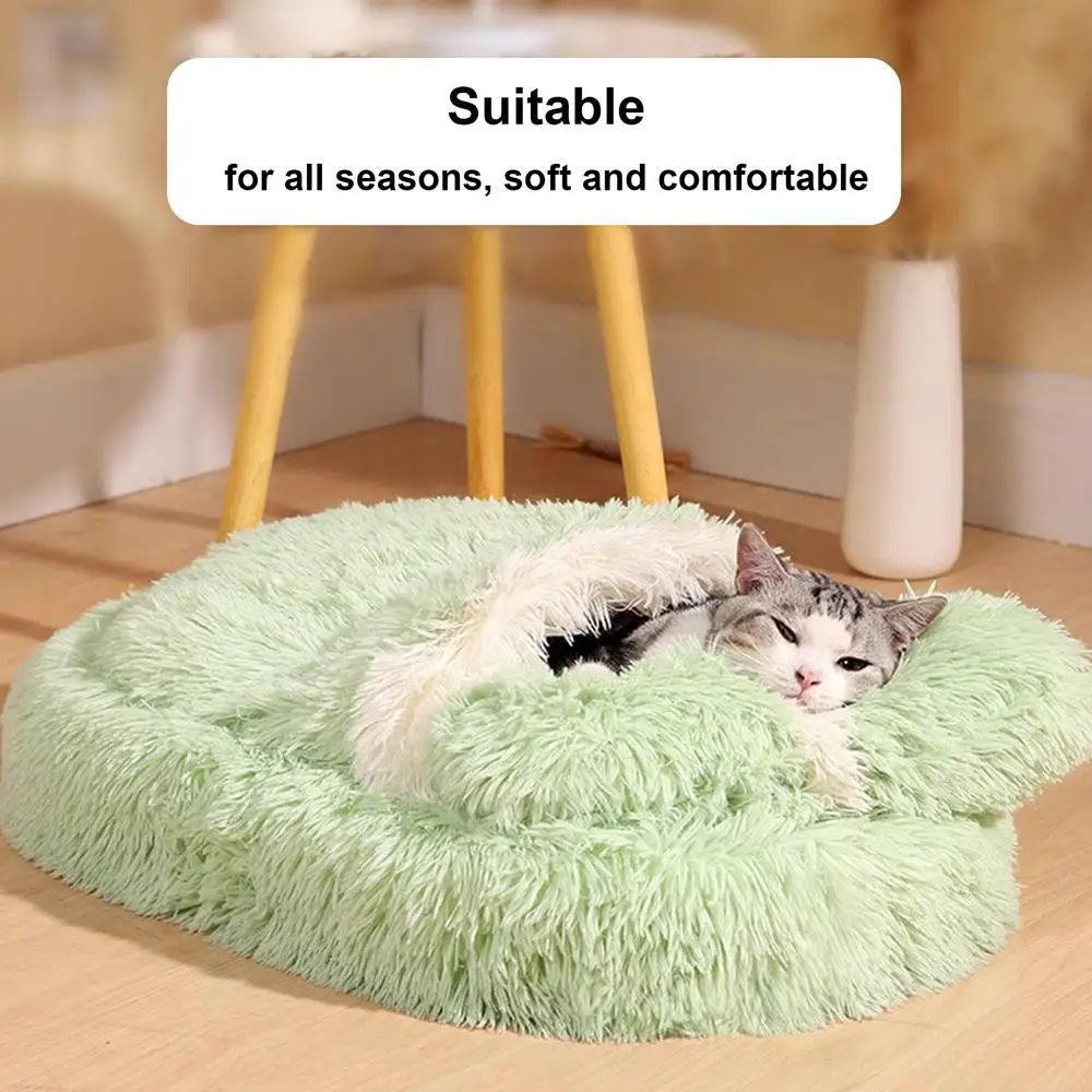 Fluffy Calming Cat Bed with Cover - Ultra Soft Plush, Warm Anti-Slip Nest for Cats & Small Dogs