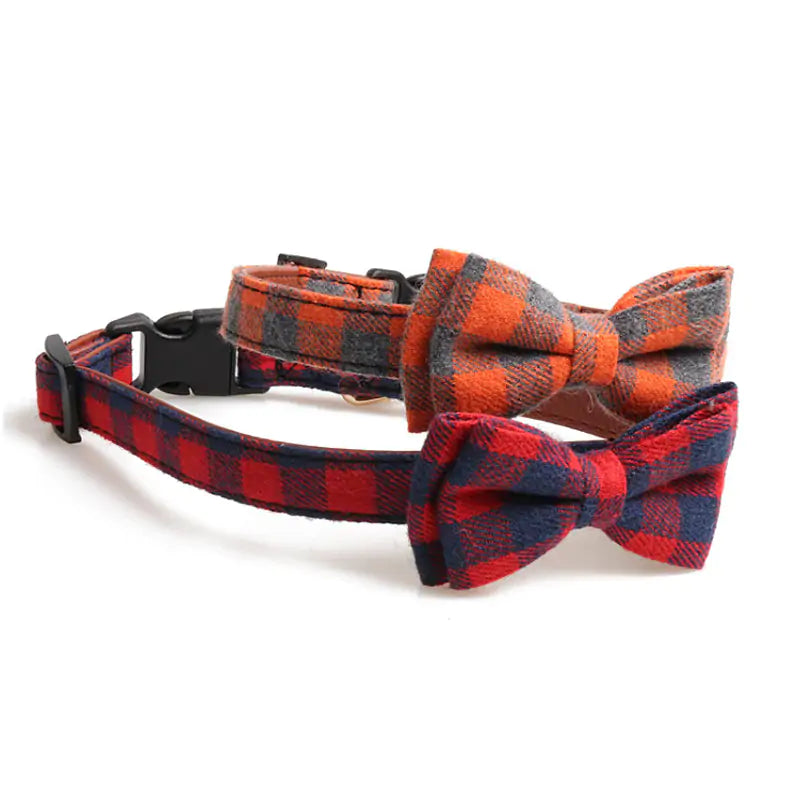 Plaid Bowknot Pet Necklace