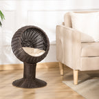 Rotating Cat Bed Pod with Cushion - Woven Egg Chair Design, Cozy Enclosed Basket for Indoor Cats