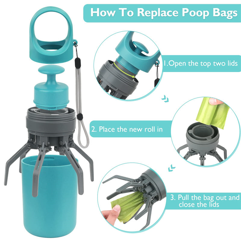 Portable Dog Pooper Scooper with Built-in Waste Bag Dispenser | Lightweight Pet Waste Picker