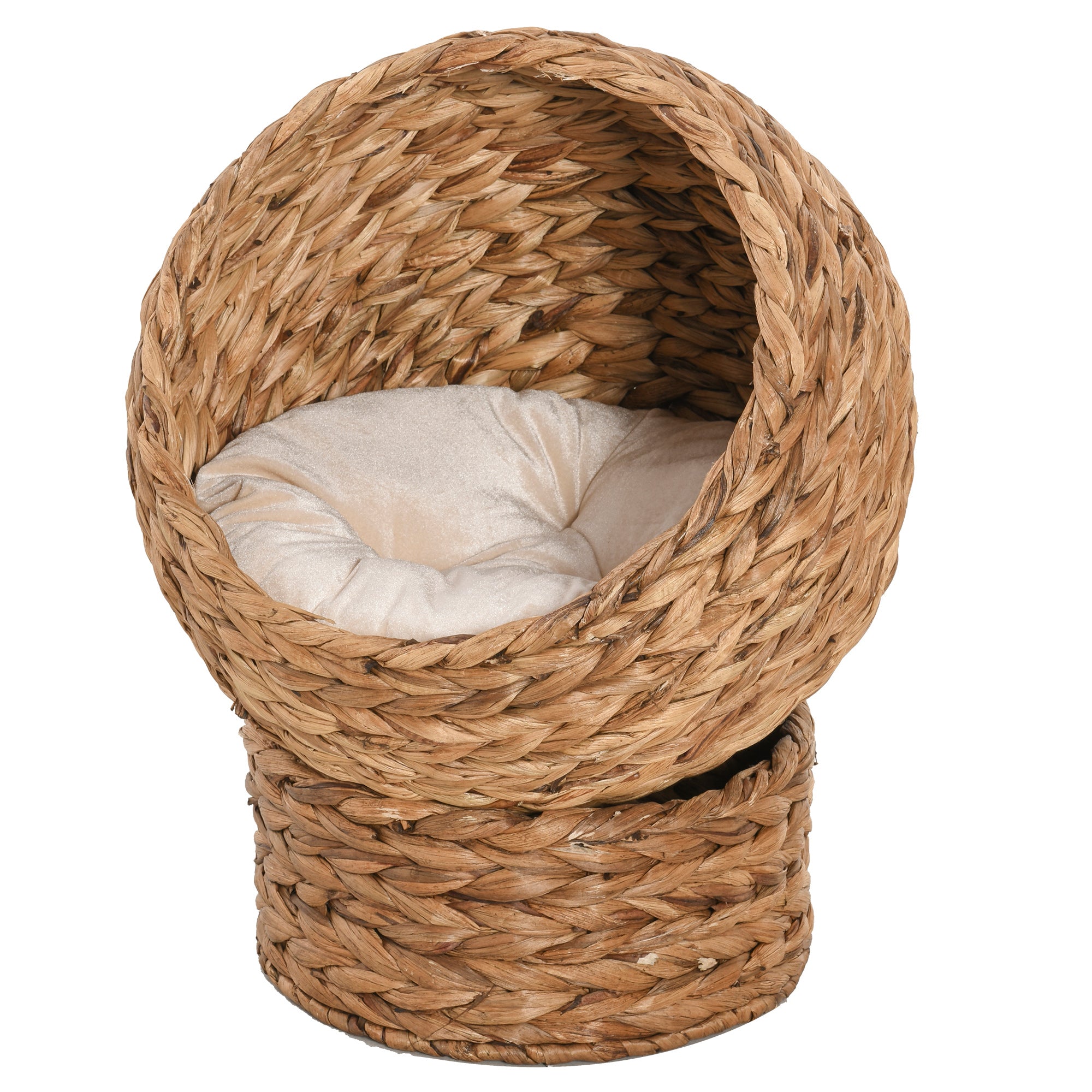 Cat Bed Basket with Cushion - Natural Woven Banana Leaf, Enclosed Cozy Nest for Indoor Cats