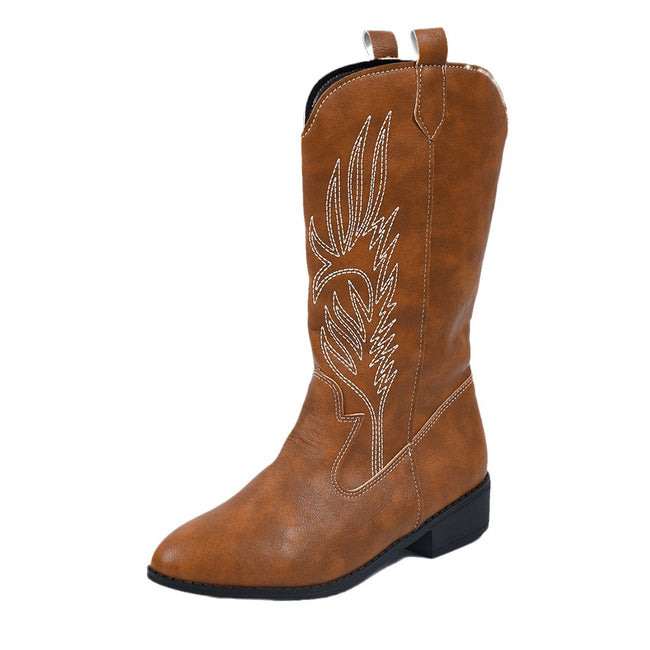 Women's Plus Size Tall Boots – Floral Pattern Winter Slip On Knee High Fashion Boots Main Image