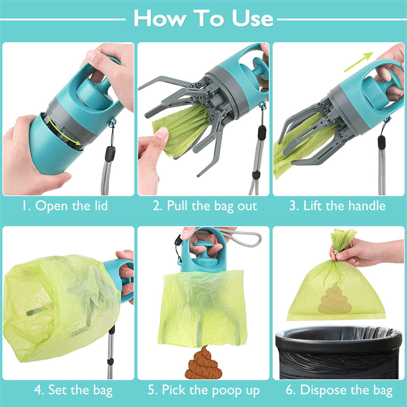 Portable Dog Pooper Scooper with Built-in Waste Bag Dispenser | Lightweight Pet Waste Picker